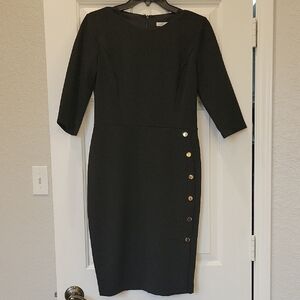 London Times Black and Gold Asymmetrical Sheath Dress